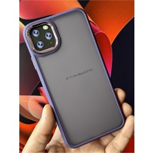 Fibaks Apple iPhone 11 Pro Max Kılıf Metal Çerçeve Hassas Butonlu Renkli Buzlu Şeffaf Transparan Kapak