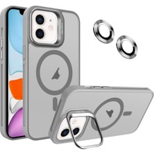 Fibaks Apple iPhone 11 Kılıf Standlı Mat Magsafe Metal Tuşlu Kamera Lens Hediyeli Wonk Kapak