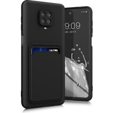 Fibaks Xiaomi Redmi Note 9 Pro Kılıf Kamera Korumalı Kartlıklı Cüzdanlı Kırmızı Tuşlu Siyah Silikon Kapak