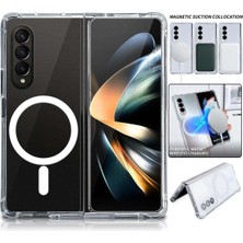 Fibaks Samsung Galaxy Z Fold 5 Kılıf Magsafe Wireless Kablosuz Şarj Destekli Sert Şeffaf Darbe Emici Kapak