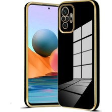 Fibaks Xiaomi Redmi Note 10 Pro Uyumlu Kılıf Parlak Kenarlı Altın Işlemeli Kamera Korumalı Kapak