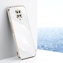 Fibaks Xiaomi Redmi Note 9 Pro Uyumlu Kılıf Parlak Kenarlı Altın Işlemeli Kamera Korumalı Kapak