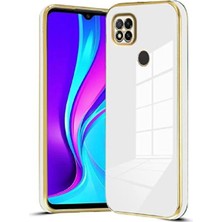 Fibaks Xiaomi Redmi 9c Uyumlu Kılıf Parlak Kenarlı Altın Işlemeli Kamera Korumalı Kapak