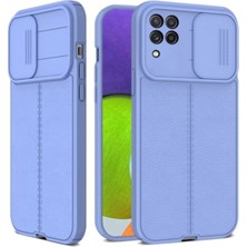 Fibaks Samsung Galaxy A22/M22/M32 Kılıf Sürgülü Slide Kamera Korumalı Deri Görünümlü Leke Tutmaz Silikon