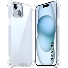 Fibaks Apple iPhone 15 Kılıf Crystal Sert Pc Antishock Darbe Emici Kenar Şeffaf Silikon Kapak