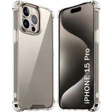 Fibaks Apple iPhone 15 Pro Kılıf Crystal Sert Pc Antishock Darbe Emici Kenar Şeffaf Silikon Kapak