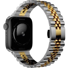 Fibaks Apple Watch Series 1/2/3/4/5/6/7/8/9/se Ultra 49MM Kordon Paslanmaz Çelik Çift Renkli Rolex Görünümlü Ayarlanabilir Akıllı Saat Kordonu ve Ayarlama Aparatı