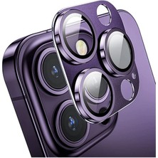 Fibaks Apple iPhone 14 Pro Kamera Lens Koruyucu Metal Çerçeveli Tam Koruma Temperli Cam