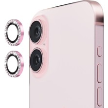 Fibaks Apple iPhone 16 Kamera Koruma Parlak Renkli Taşlı Lens Koruyucu Temperli Cam Koruma