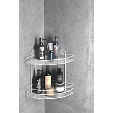 Teknotel Banyo Düzenleyici Şampuanlık Sabunluk 2 Katlı Yapışkanlı Banyo Duş Rafı Beyaz ST002