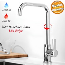 Badem10 Star Lüx Kuğu Batarya Krom Lavabo Banyo Mutfak Musluğu Mermer Tezgah Üstü Çift Su Giriş Evye