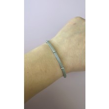 Quella Takı Çelik Beyaz Altın Kaplama Hasır Topçuk Gümüş Renk Silver Bileklik (18+5 cm)