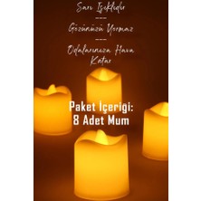 ByKurt 8 Adet Mat Beyaz Mini LED Mum Seti Pilli Dumansız Alevli Ledli Dekoratif Yapay Mum Dekor Işığı