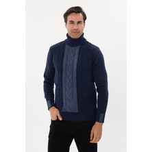 Tony Montana Saç Örgü Desenli Çift Renkli Regular Fit Yün KAZAK-T-5015
