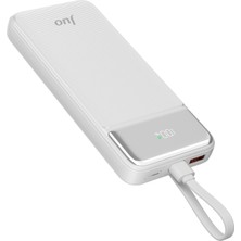 Juo 10000MAH 22.5W LED Ekranlı Lightning ve Type-C Kablolu Powerbank Taşınabilir Hızlı Şarj Cihazı Beyaz