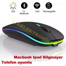 Ata Elektronik Ultra Slim Bluetooth Rgb Usb Mouse 2.4ghz Siyah Ledli 800 / 1200 / 1600dpi Şarjlı Kablosuz Mouse Rgb Led Işıklı Çift Modlu Kablosuz Ledli Şarj Edilebilir Sessiz Tıklama