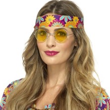 Yuvarlak Cam John Lennon Tarzı Gold Çerçeveli Sarı Gözlük