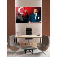 Taulart Atatürk 4mm Kırılmaz Temperli Yüksek Çözünürlüklü Cam Tablo Atatürk ve Türk Bayrağı Yatay Cam Tablo, Vatanını En Çok Seven Görevini En Iyi Yapandır