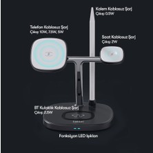 4’ü 1 Arada Kablosuz Şarj İstasyonu - Telefon, Saat, AirPods ve Kalem İçin