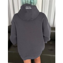 Adisia Üç Iplik Kapşonlu Baskılı Sweatshirt - Füme