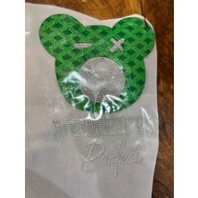 Gönülden Tasarım Ütü Ile Yapışan Taşlı Moments Yazılı Yeşil Ayı Transfer Baskı 22X16 cm