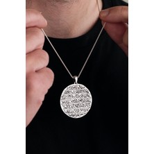 TMT Silver Çift Taraflı Ayetel Kürsi ve Vefki Tılsım Erkek Gümüş Kolye Büyük Boy