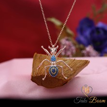 Renkli Taşlı Nazar Boncuklu Karınca Gümüş Kolye