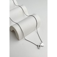 Çelik Kalp Detaylı D Harfi Kolye (45CM+5CM)