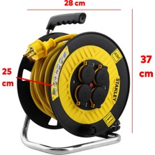 Stanley Plastik Makaralı Seyyar %100 Bakır Kablo 4 Prizli 40 Metre Kapaklı Uzatma Kablosu 3x2.5 mm H05VV-F