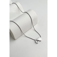 Çelik Kalp Detaylı C Harfi Kolye (45CM+5CM)
