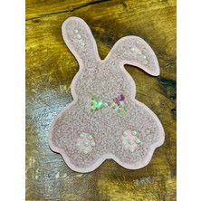 Gönülden Tasarım Peluş Dokuma Boncuklu Tavşan Arma Dikiş Aplike 27X20 cm