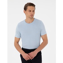 Pierre Cardin Erkek Açık Mavi Slim Fit Bisiklet Yaka Triko Tişört 50303616-VR095