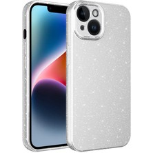 Nova Global Apple iPhone 14 Plus Uyumlu Kamera Korumalı Simli Lüks Koton Kapak - Beyaz