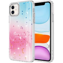 Nova Global Apple iPhone 11 Uyumlu Simli Desenli Parlak Task Kapak - Pembe