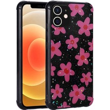 Nova Global Apple iPhone 12 Uyumlu Simli Desenli Kamera Korumalı Parlak Popy Kapak - Çiçek