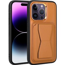 Nova Global Apple iPhone 14 Pro Max Uyumlu Kartlıklı Standlı ​pu Deri Memo Kapak - Kahve Açık