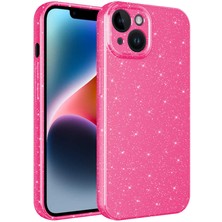 Nova Global Apple iPhone 14 Uyumlu Kamera Korumalı Simli Lüks Koton Kapak - Pembe Koyu