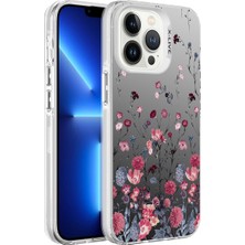 Nova Global Apple iPhone 13 Pro Kılıf Desenli Silver Sert Kapak - Çiçek