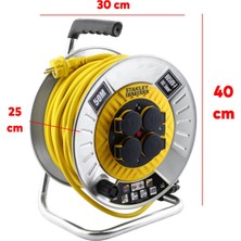 Stanley Metal Makaralı 50 Metre Seyyar %100 Bakır Kablo 4 Prizli Kapaklı Uzatma Kablosu 3x1.5 mm H05VV-F