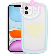 Nova Global Apple iPhone 12 Uyumlu Kedi Figürlü Transparan Pop Soketli Ritmik Kapak - Beyaz