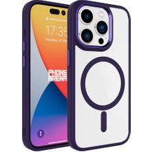 Nova Global Apple iPhone 15 Pro Uyumlu Wireless Şarj Özellikli Krom Magsafe Silikon Kapak - Derin Mor