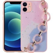 Nova Global Apple iPhone 11 Uyumlu Simli Desenli El Askılı Tutacaklı Elsa Silikon Kapak - Pembe