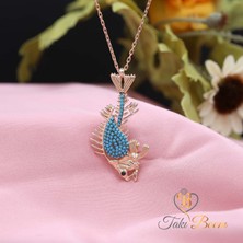 Turkuaz Taşlı Pirana Iskeleti Balık Gümüş Kolye