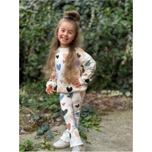 Yiğit Butik Yigit Butik Renkli Kalp Baskılı Taytlı Kız Çocuk Takım