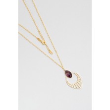 Mor Zarafet  18 Ayar Sarı Altın Kaplama 47 cm Gümüş Ametist Kolye