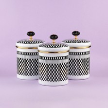 Glore Destina Siyah Desenli Emaye 3'lü Kavanoz - Baharatlık Takımı