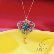 Balık Kolye, Turkuaz Taşlı Vatoz Balığı Gümüş Kolye