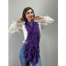 Gönülden Tasarım Fırfırlı Lastikli Ponponlu Kadın Fular Giyim Aksesuarı 160X18 cm