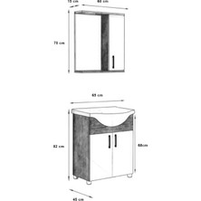 Nirengi Ağaçkurdu Mdf 65LIK Banyo Alt - Üst Dolabı ve Hilton Lavabo