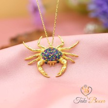 Renkli Taşlı Yengeç Gümüş Kolye